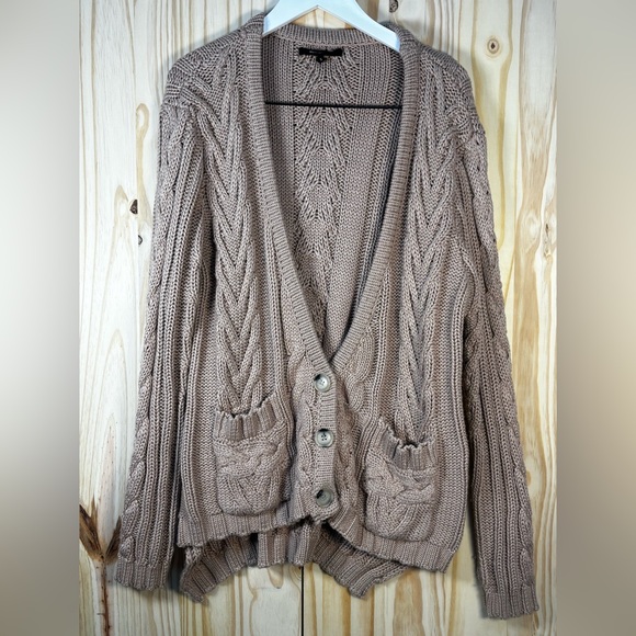 Olivaceous Sweaters - Olivaceous Taupe Cable-Knit Button-Front Cardigan